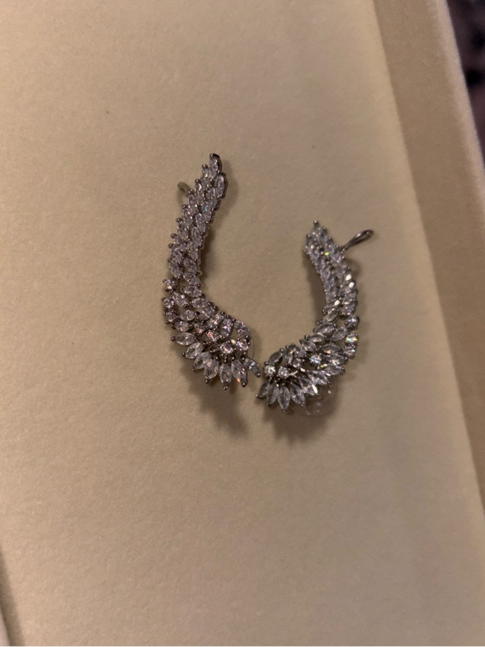 Sparkling Silver Crystal Wing Earrings - Elegant Women Jewelry